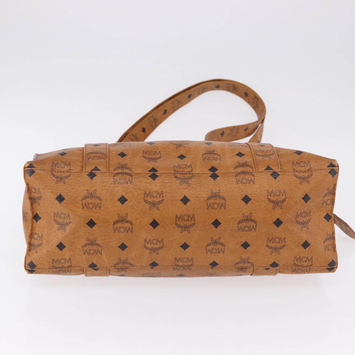 MCM Vicetos Logogram Tote Bag PVC Leather Brown Gold Auth BA14482A