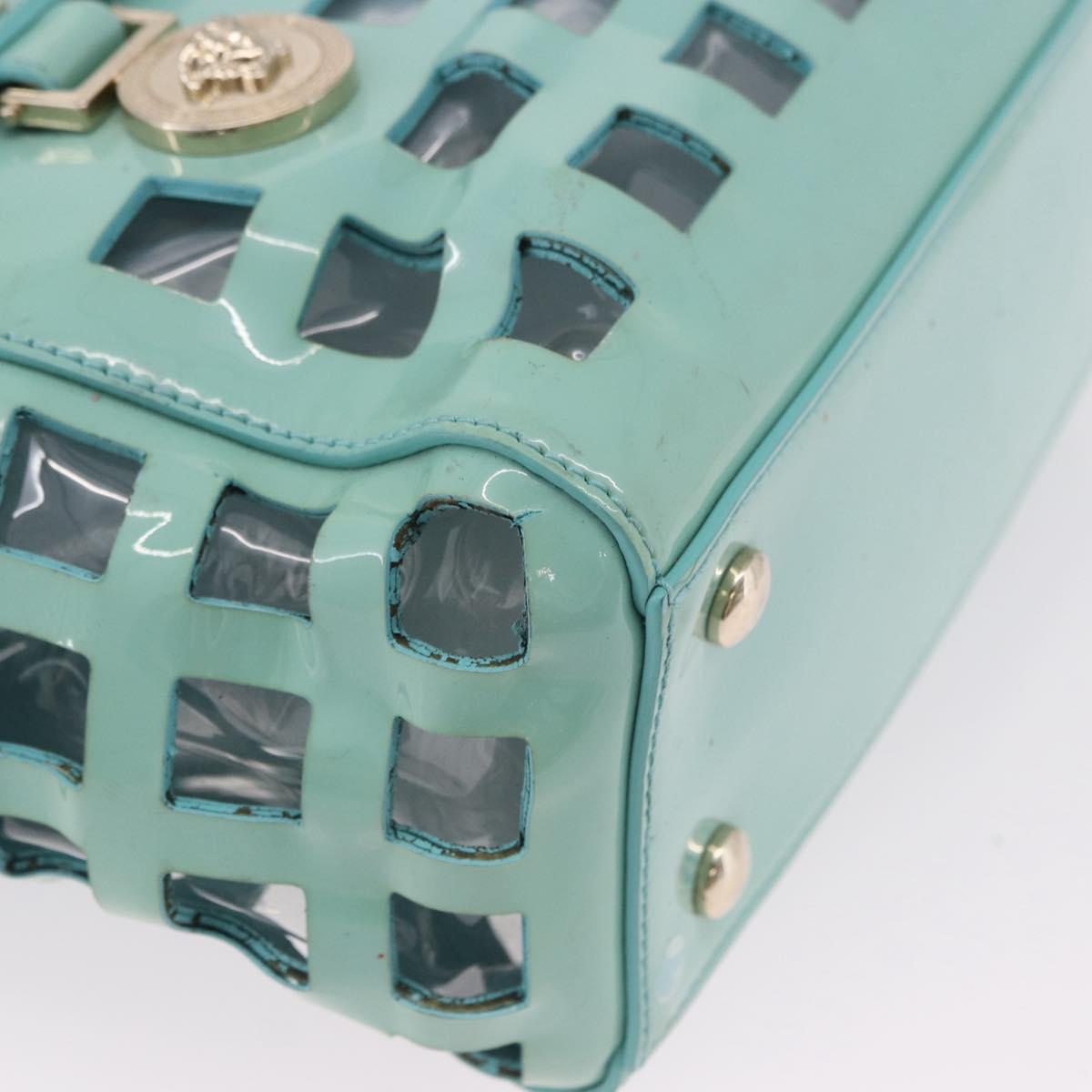 VERSACE Hand Bag Patent leather 2way Green Gold Auth BA14483
