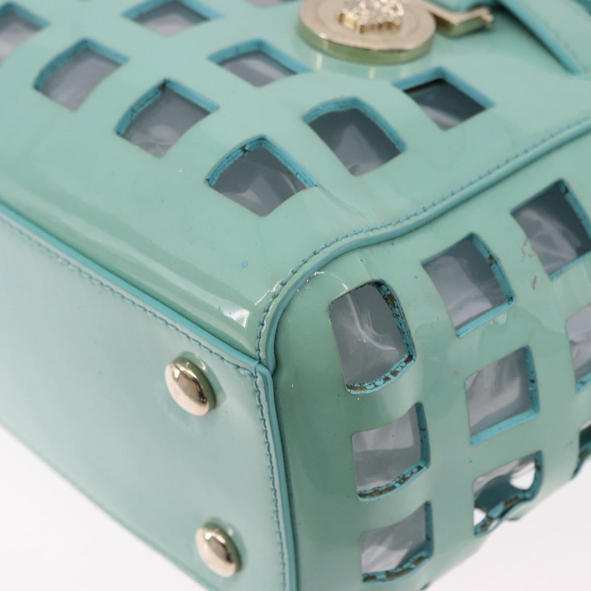 VERSACE Hand Bag Patent leather 2way Green Gold Auth BA14483