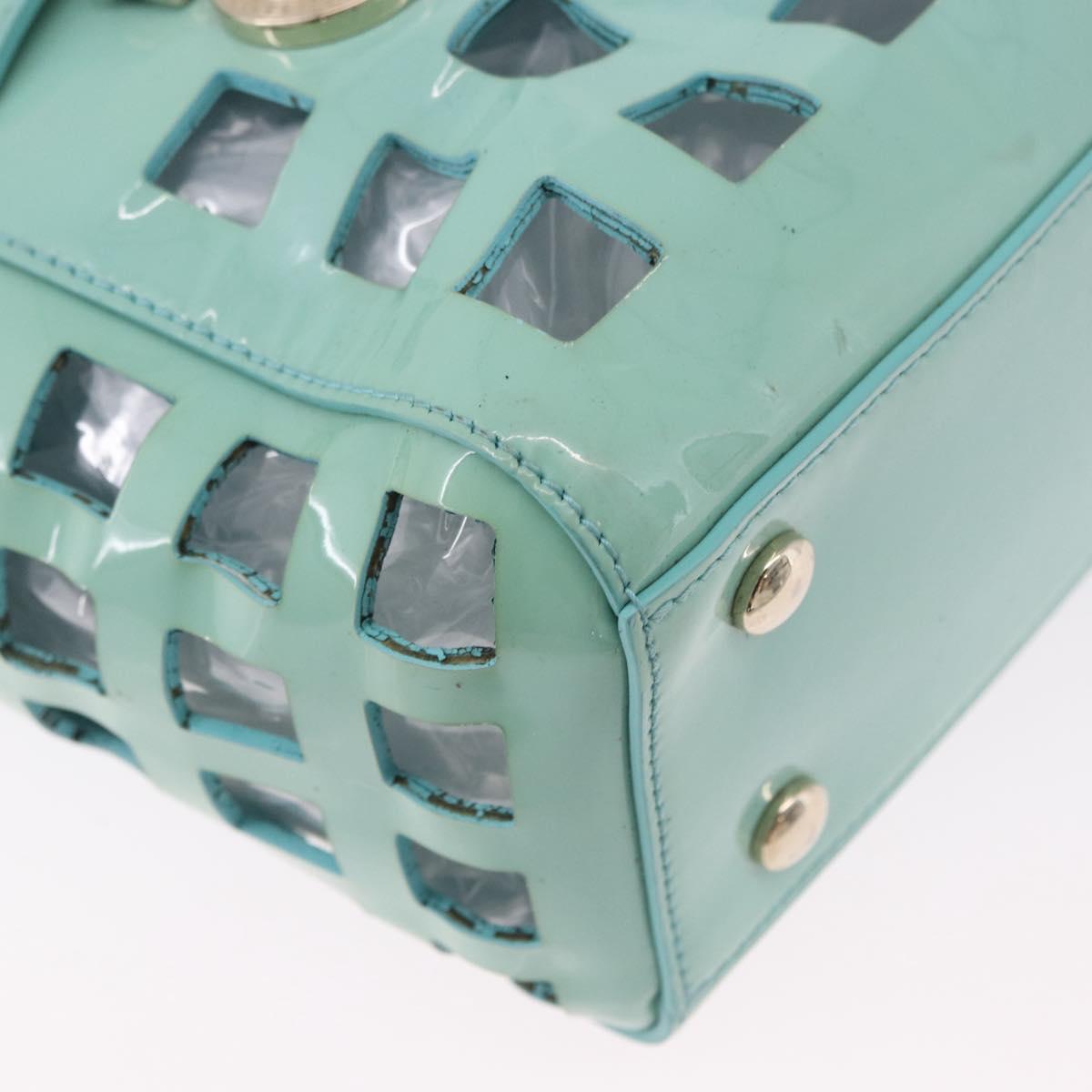 VERSACE Hand Bag Patent leather 2way Green Gold Auth BA14483