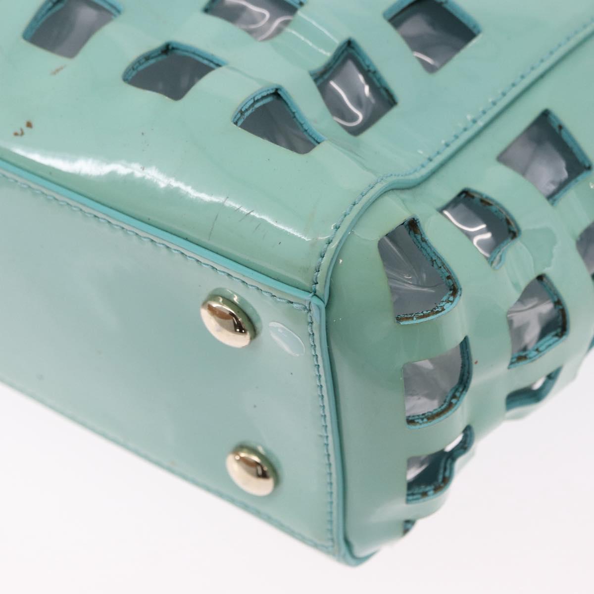 VERSACE Hand Bag Patent leather 2way Green Gold Auth BA14483