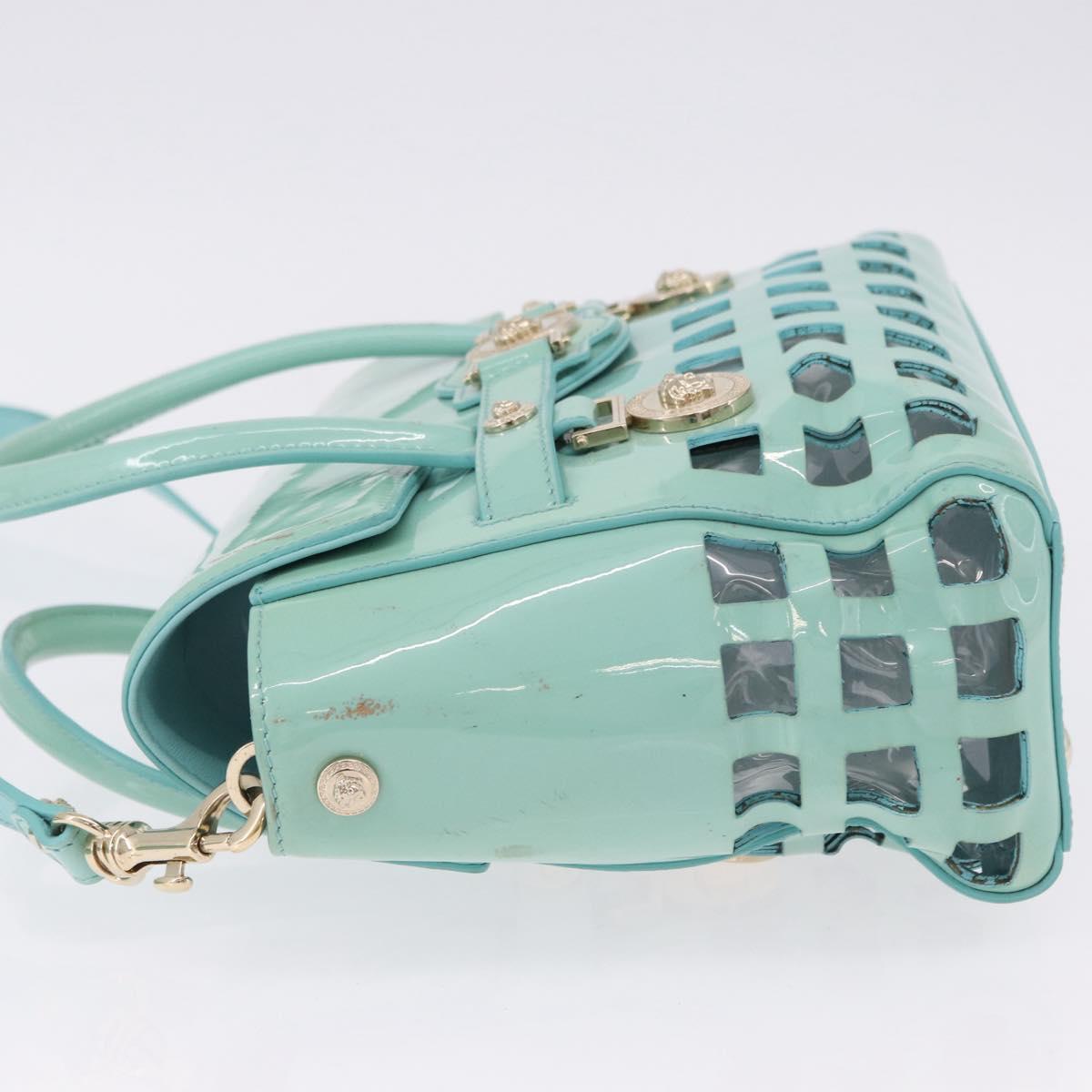 VERSACE Hand Bag Patent leather 2way Green Gold Auth BA14483