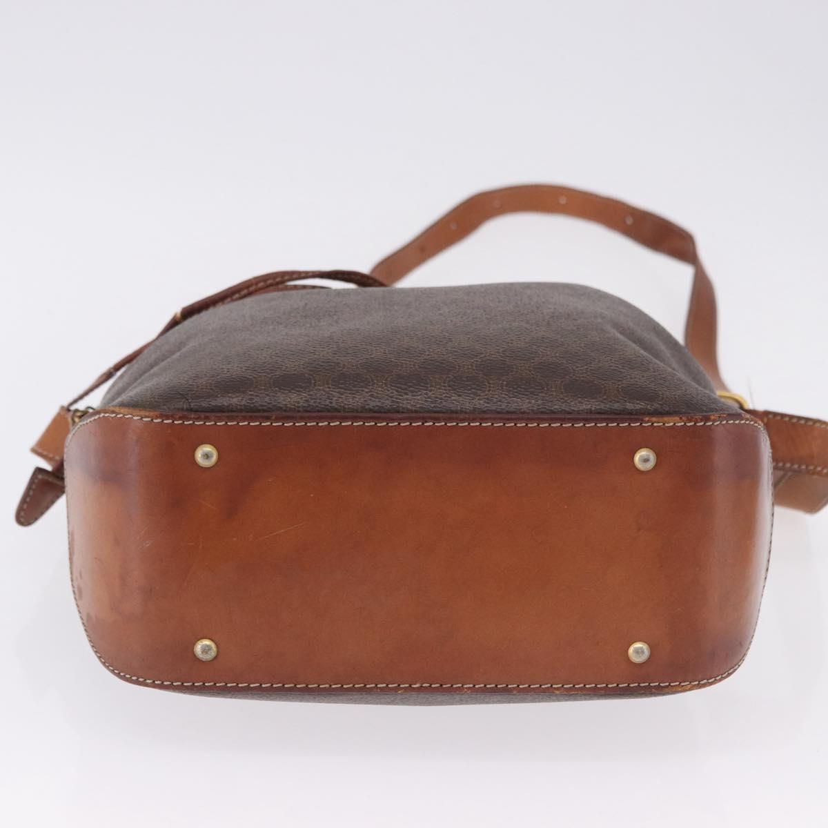 CELINE Macadam Canvas Shoulder Bag PVC Leather Brown Gold Auth BA14485