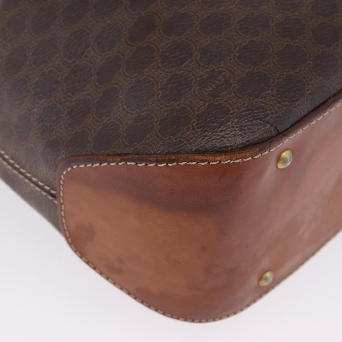 CELINE Macadam Canvas Shoulder Bag PVC Leather Brown Gold Auth BA14485