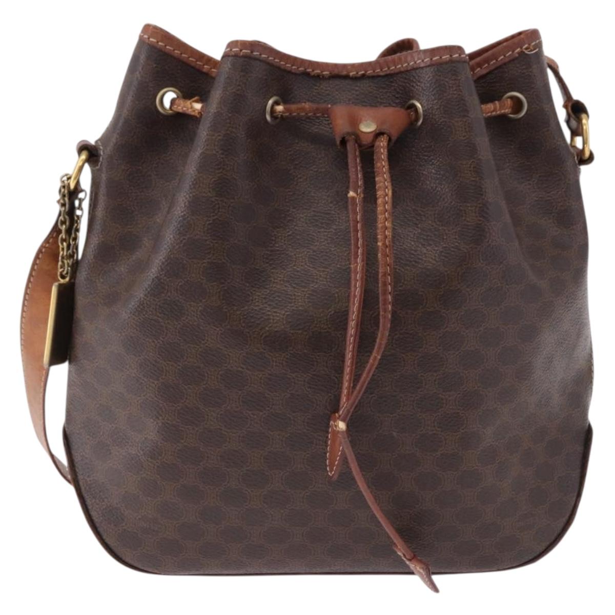 CELINE Macadam Canvas Shoulder Bag PVC Leather Brown Gold Auth BA14485