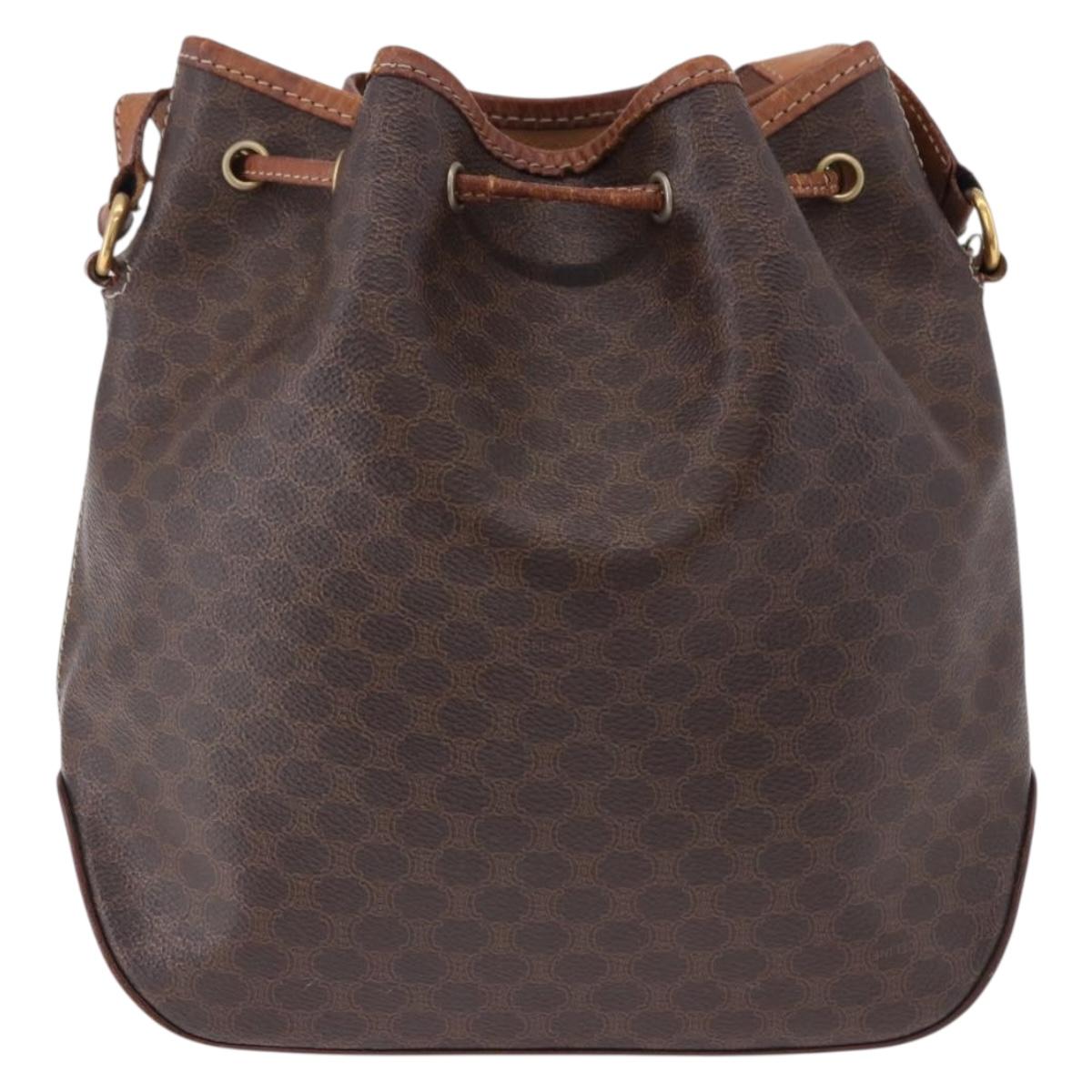 CELINE Macadam Canvas Shoulder Bag PVC Leather Brown Gold Auth BA14485