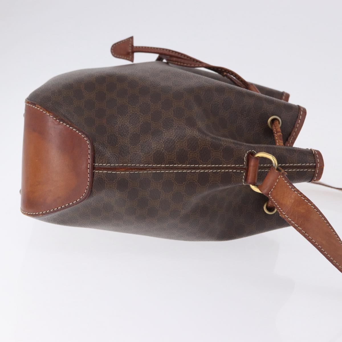 CELINE Macadam Canvas Shoulder Bag PVC Leather Brown Gold Auth BA14485