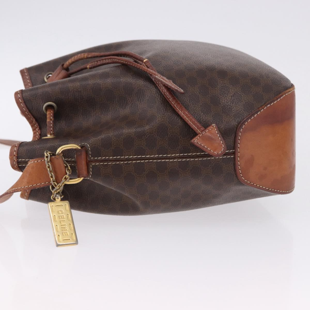 CELINE Macadam Canvas Shoulder Bag PVC Leather Brown Gold Auth BA14485