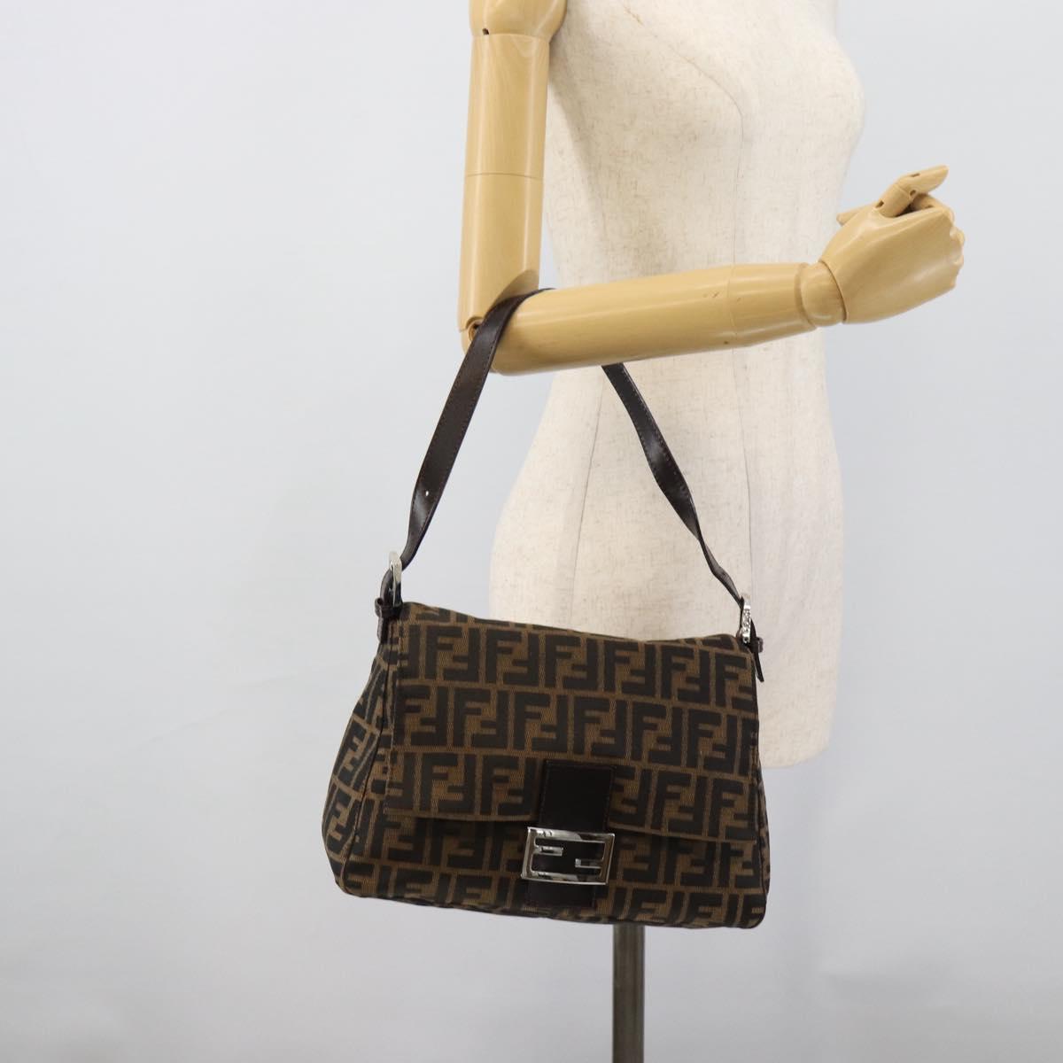 FENDI Zucca Canvas Mamma Baguette Shoulder Bag Brown Black Auth BA14486V
