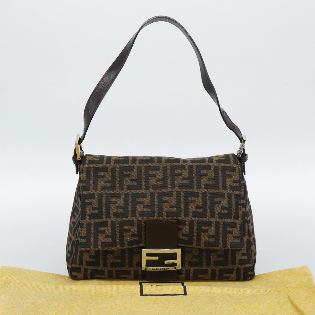 FENDI Zucca Canvas Mamma Baguette Shoulder Bag Brown Black Auth BA14486V