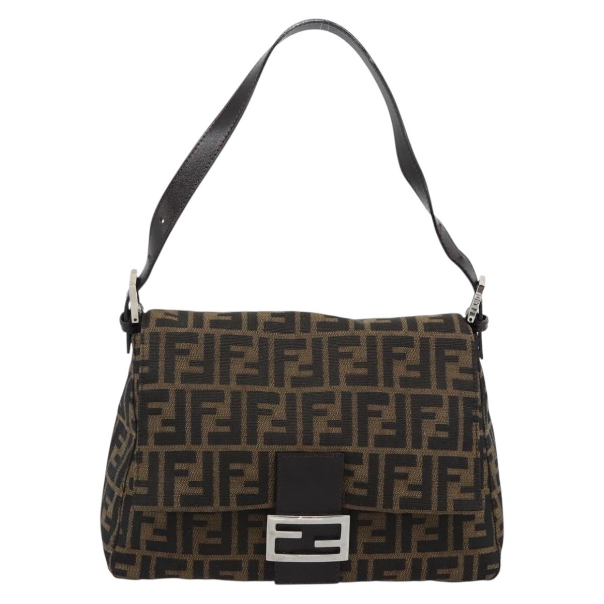 FENDI Zucca Canvas Mamma Baguette Shoulder Bag Brown Black Auth BA14486V