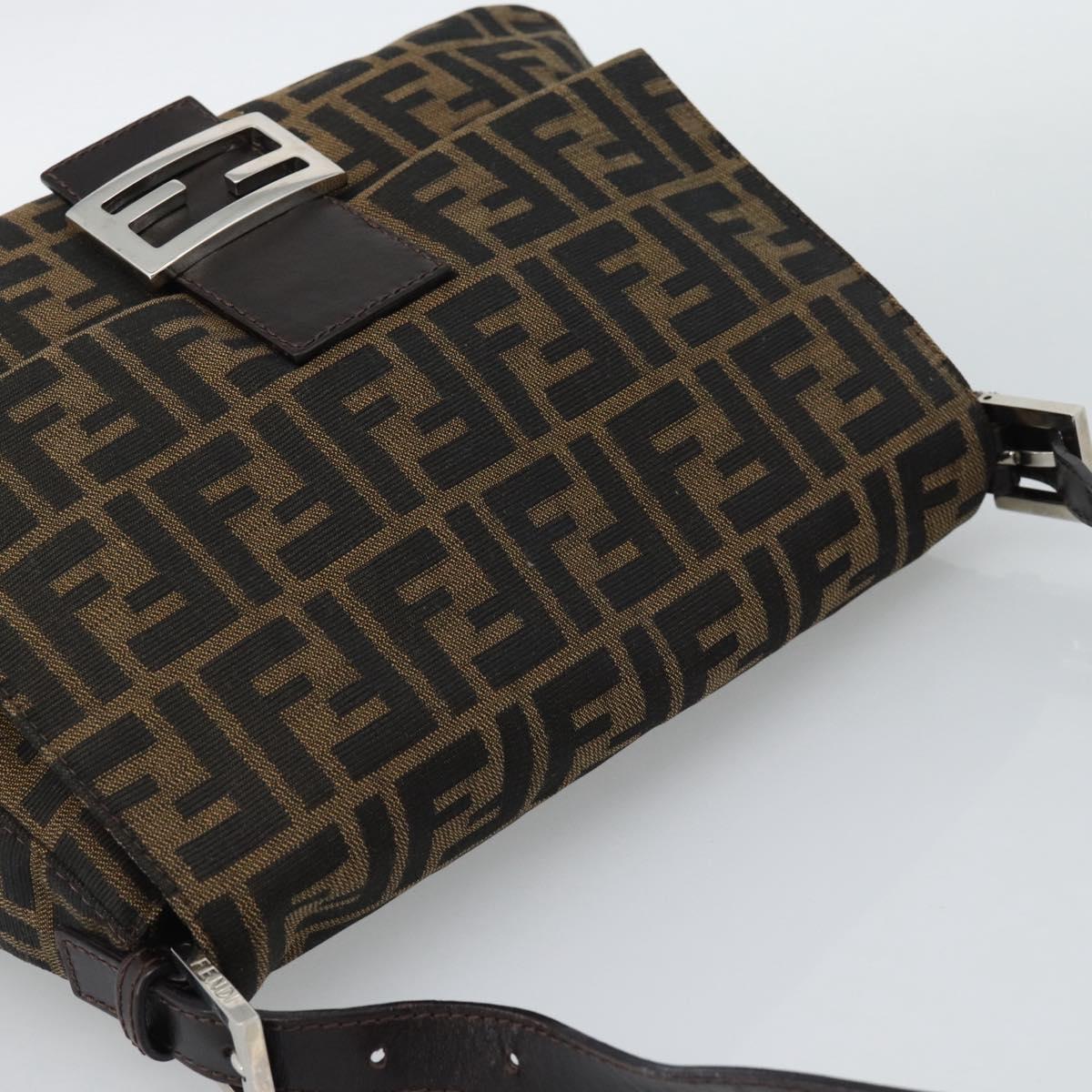 FENDI Zucca Canvas Mamma Baguette Shoulder Bag Brown Black Auth BA14486V