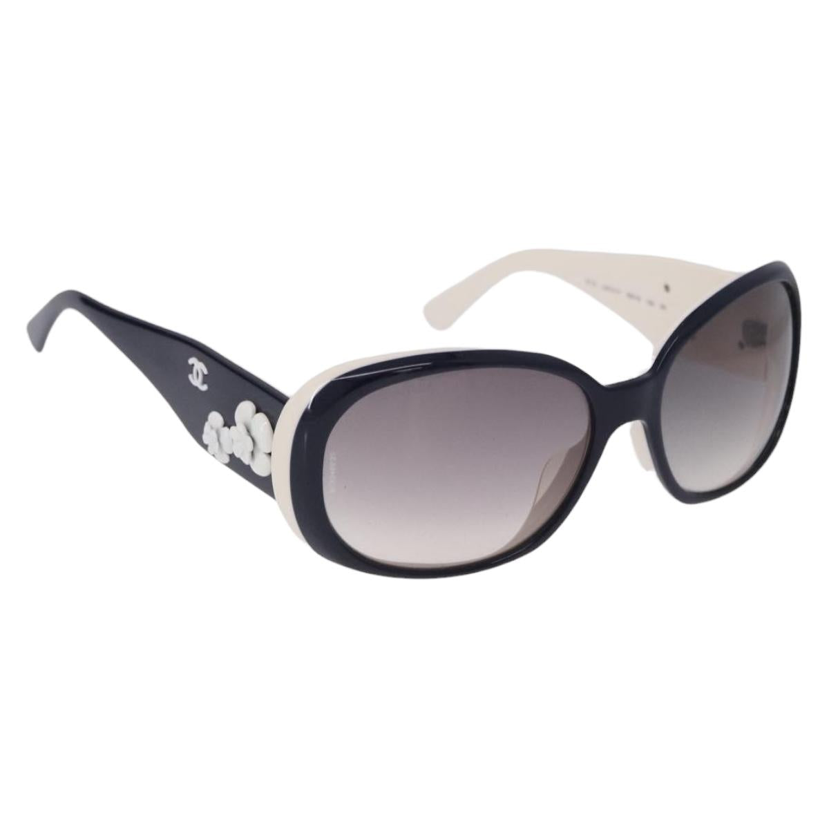 CHANEL Sunglasses plastic Black White CC Auth BA14489
