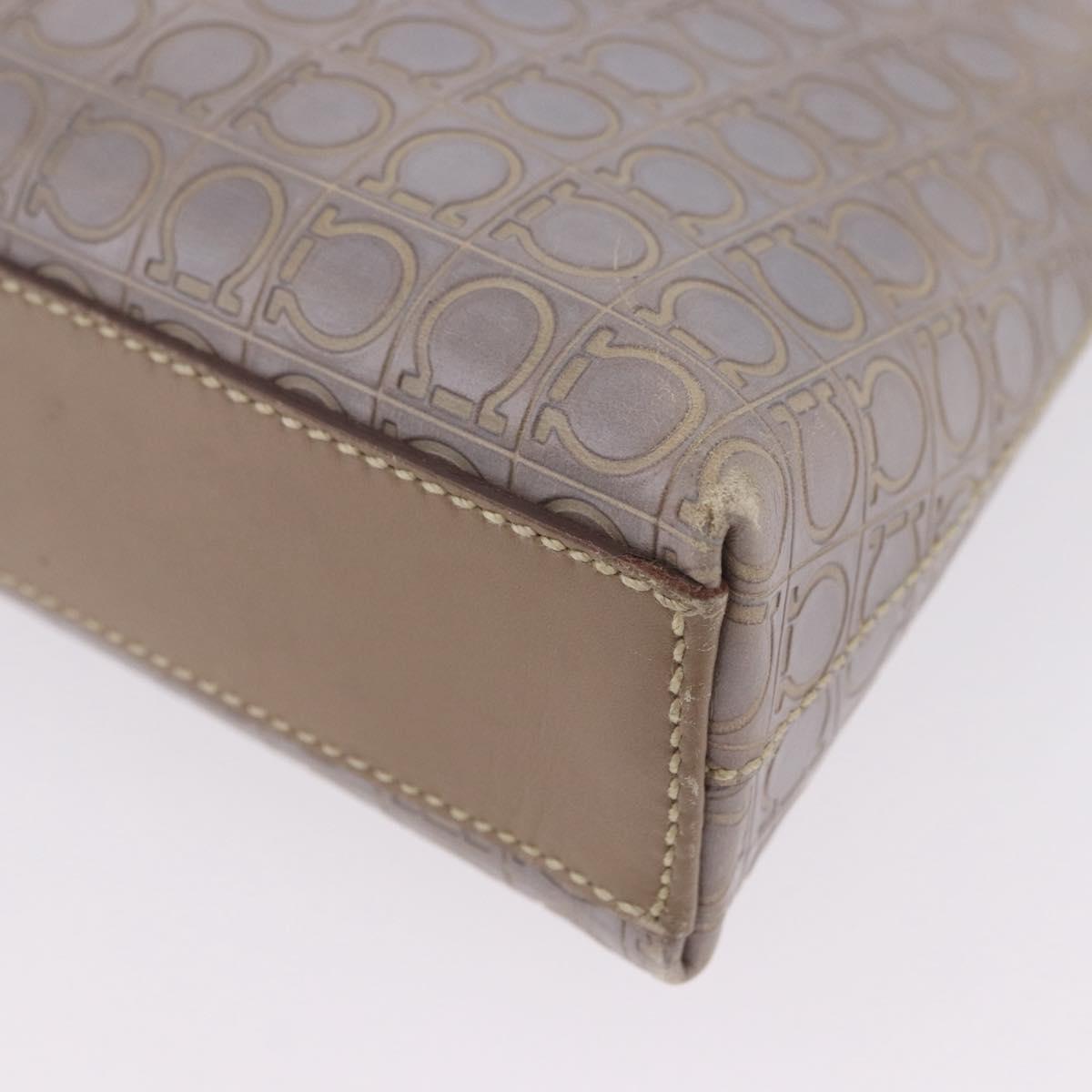 Salvatore Ferragamo Gancini Hand Bag Leather Gray Gold Auth BA14490A
