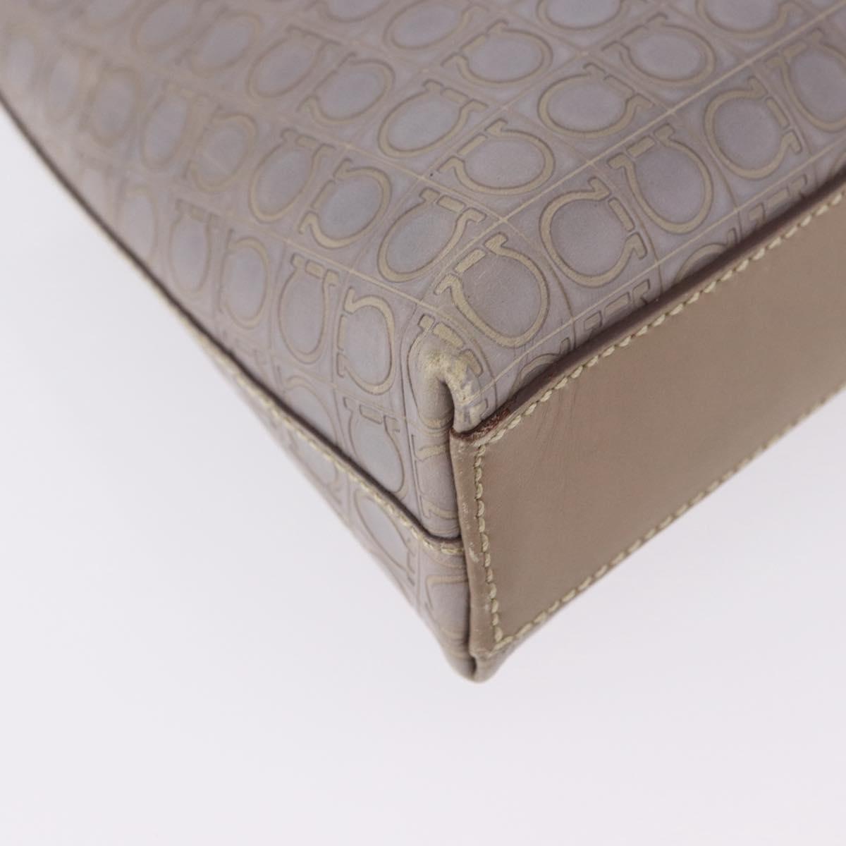 Salvatore Ferragamo Gancini Hand Bag Leather Gray Gold Auth BA14490A