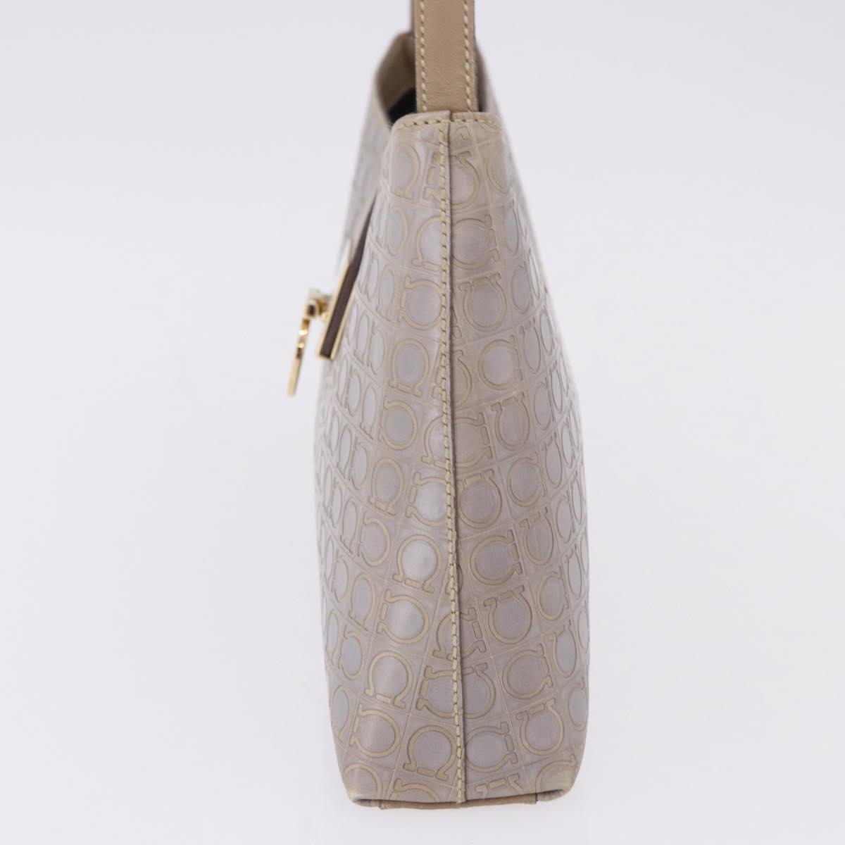 Salvatore Ferragamo Gancini Hand Bag Leather Gray Gold Auth BA14490A