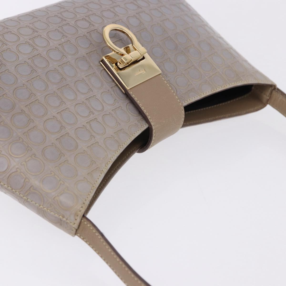 Salvatore Ferragamo Gancini Hand Bag Leather Gray Gold Auth BA14490A