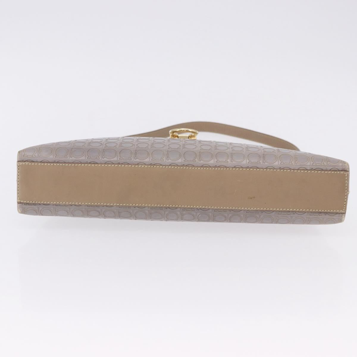 Salvatore Ferragamo Gancini Hand Bag Leather Gray Gold Auth BA14490A
