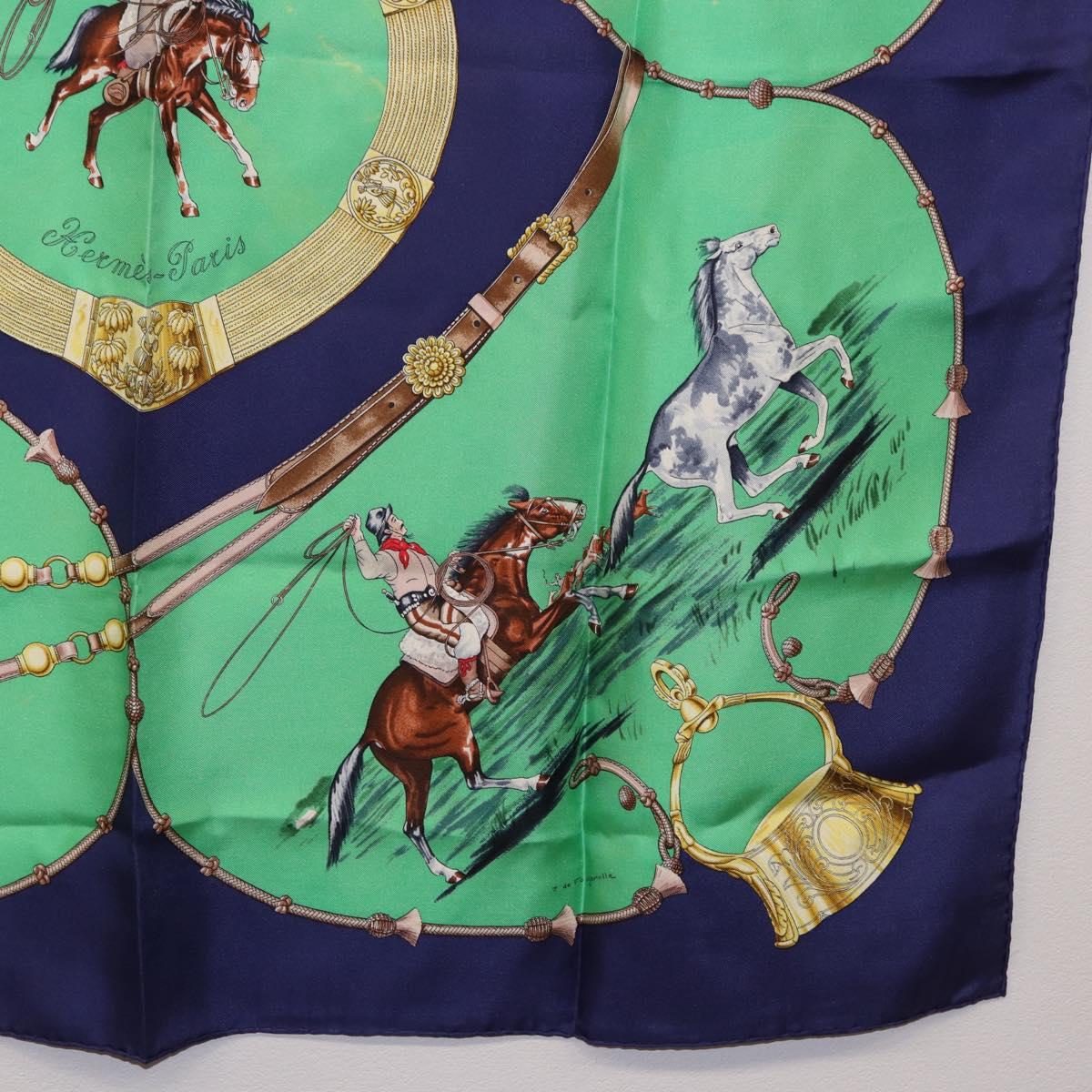 HERMES Carre 90 Scarf ”Pampa” Silk Green Auth BA14493