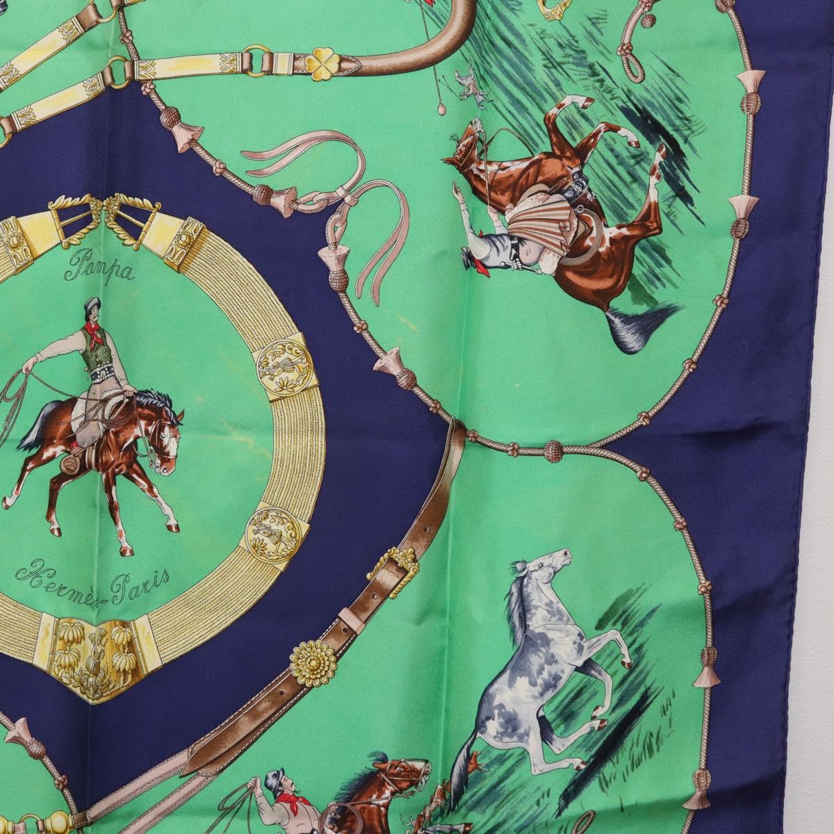 HERMES Carre 90 Scarf ”Pampa” Silk Green Auth BA14493
