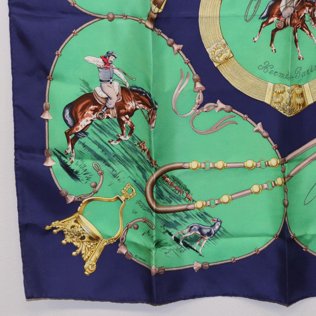 HERMES Carre 90 Scarf ”Pampa” Silk Green Auth BA14493