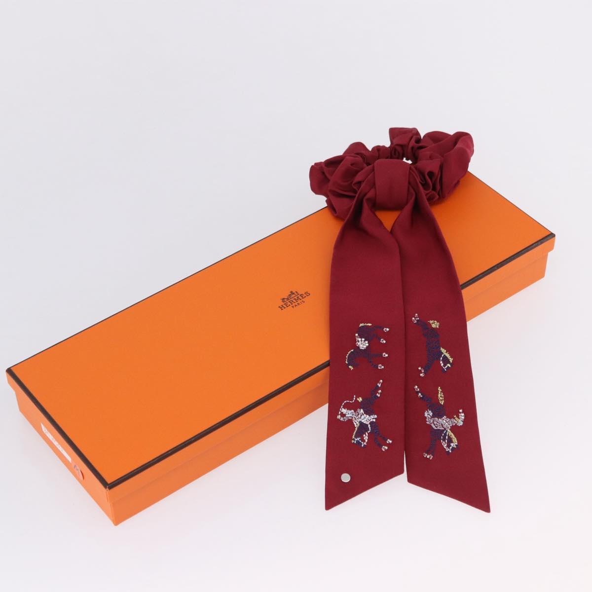HERMES Shush Hair Tie Silk Knight's Constellation Bordeaux Auth BA14501M