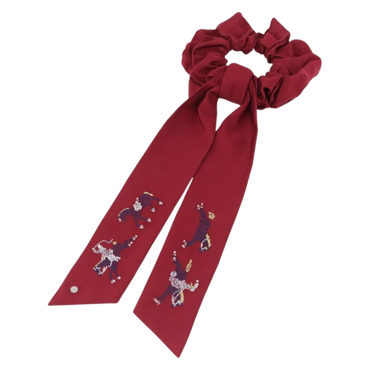 HERMES Shush Hair Tie Silk Knight's Constellation Bordeaux Auth BA14501M
