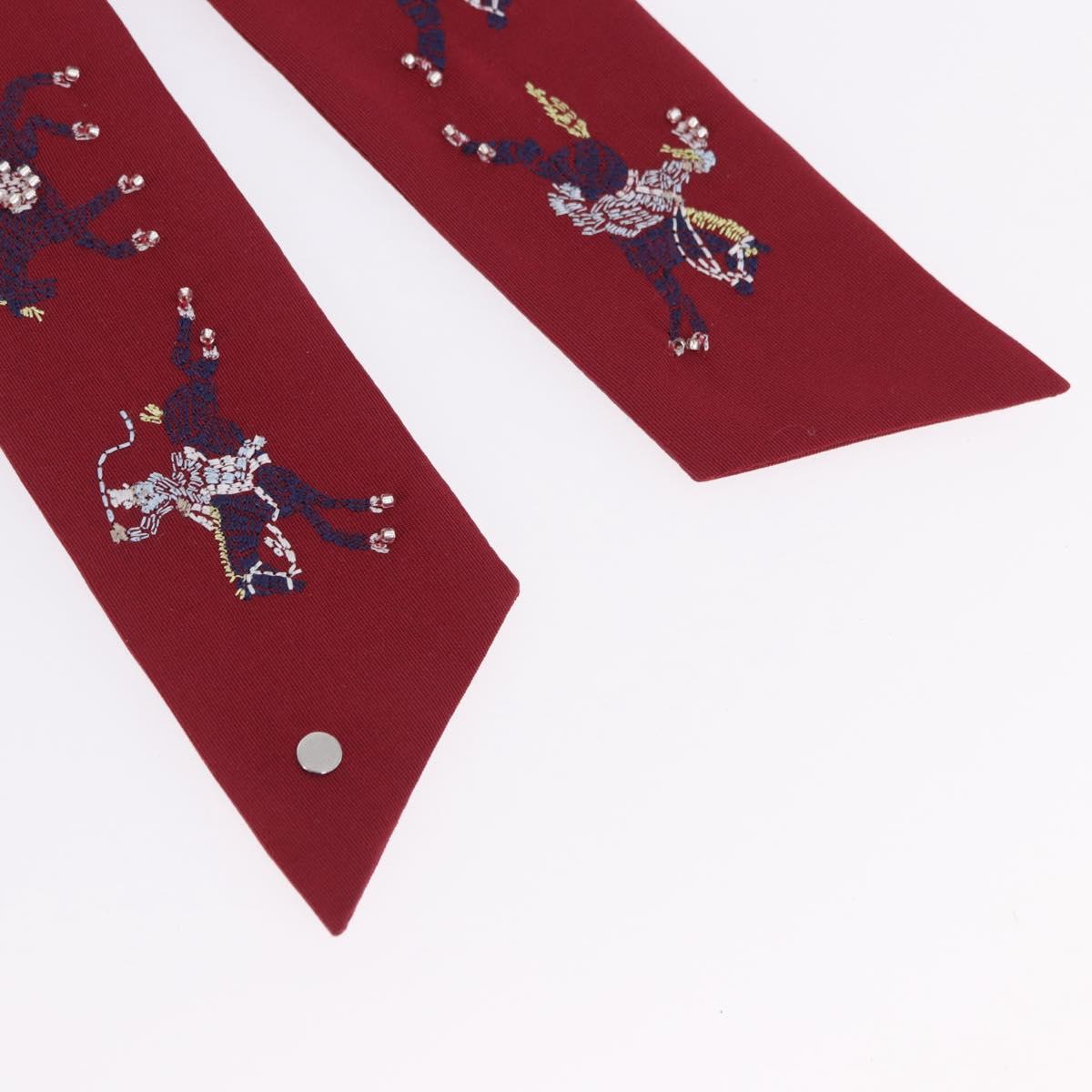 HERMES Shush Hair Tie Silk Knight's Constellation Bordeaux Auth BA14501M