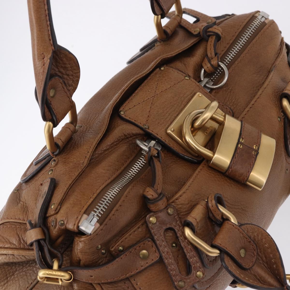 Chloe Paddington Hand Bag Leather Brown Gold Silver Auth BA14503V