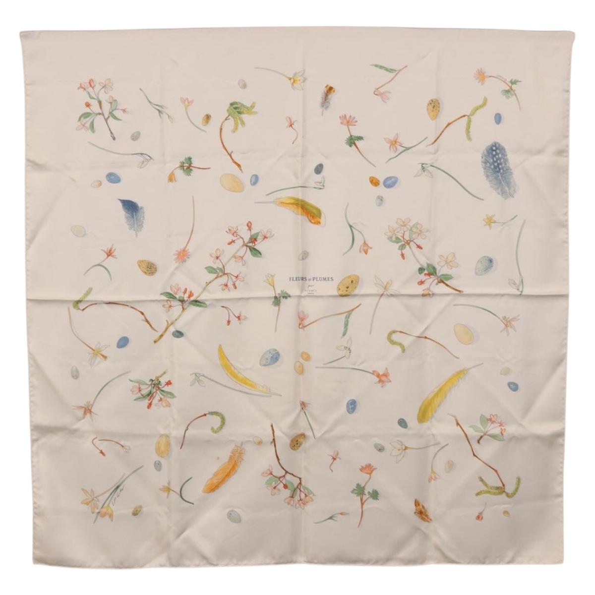 HERMES Carre 90 Scarf Silk White Auth BA14507