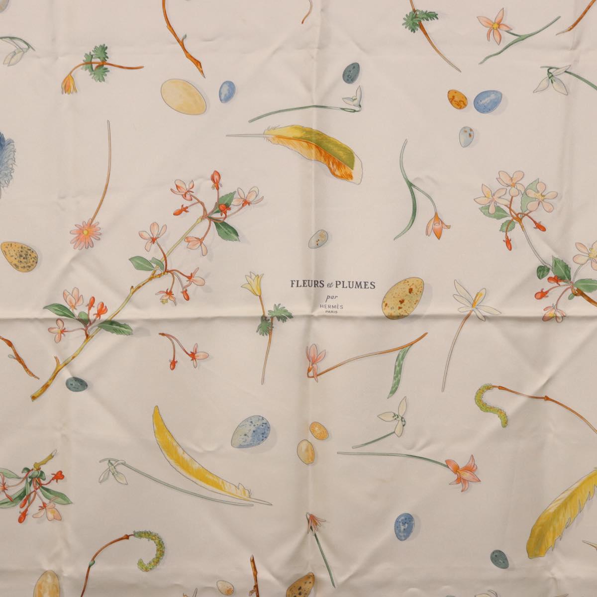 HERMES Carre 90 Scarf Silk White Auth BA14507