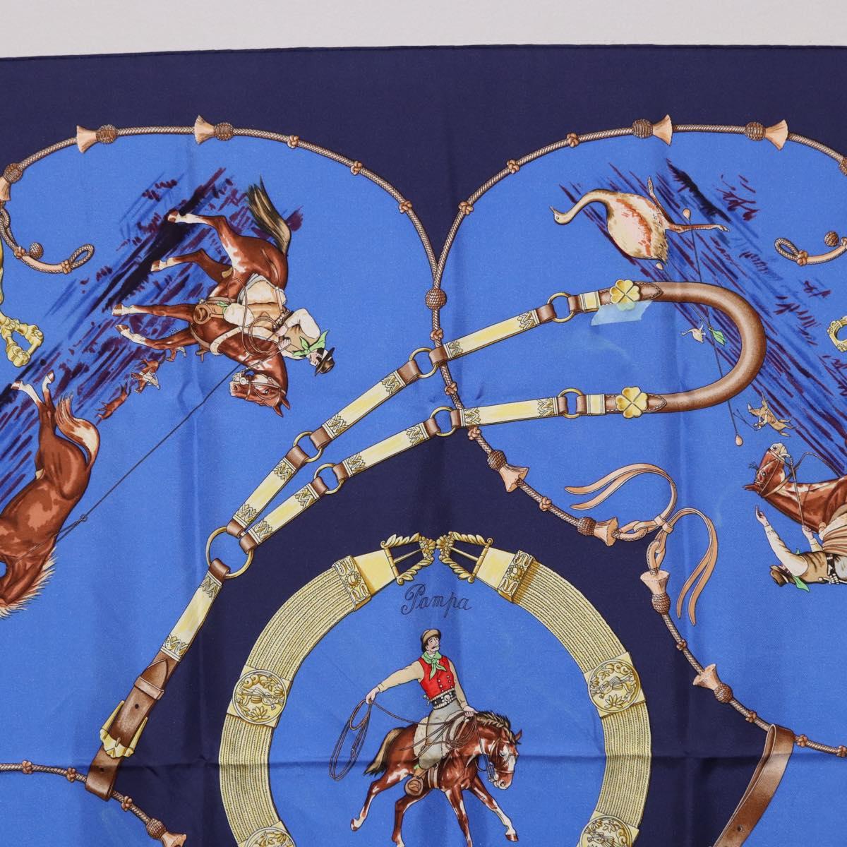 HERMES Carre 90 Scarf ”Pampa” Silk Blue Auth BA14508