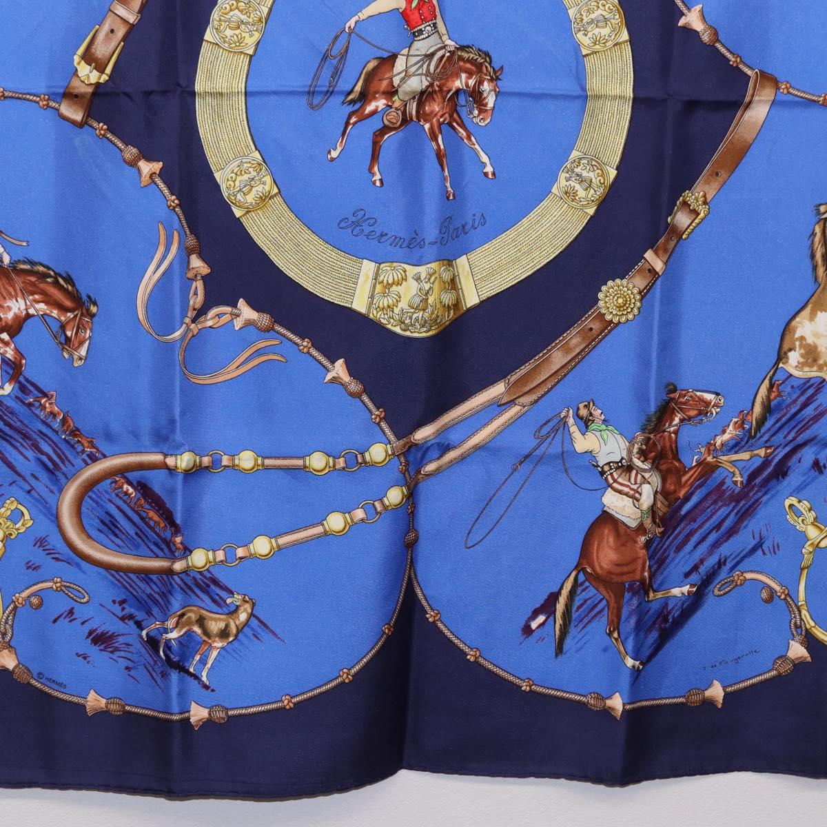HERMES Carre 90 Scarf ”Pampa” Silk Blue Auth BA14508