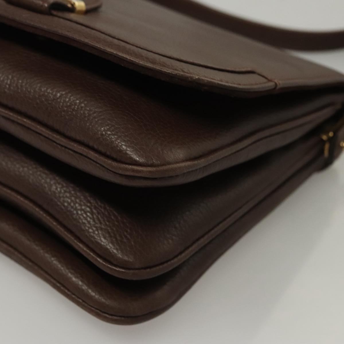 BALLY Shoulder Bag Leather Dark Brown Gold Auth BA1451