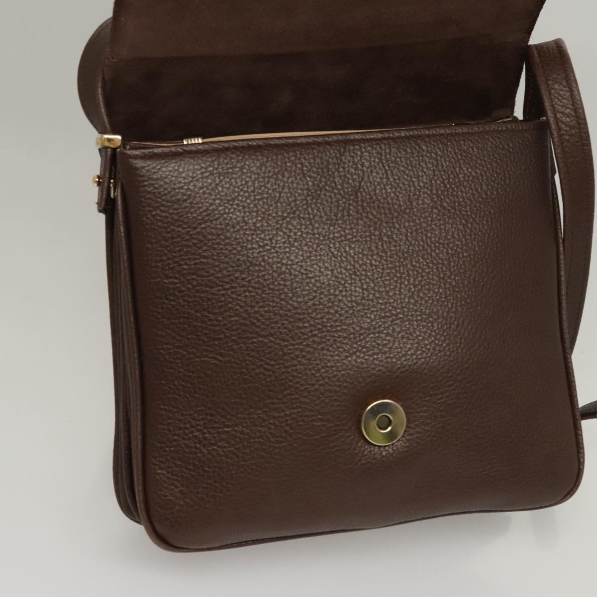 BALLY Shoulder Bag Leather Dark Brown Gold Auth BA1451