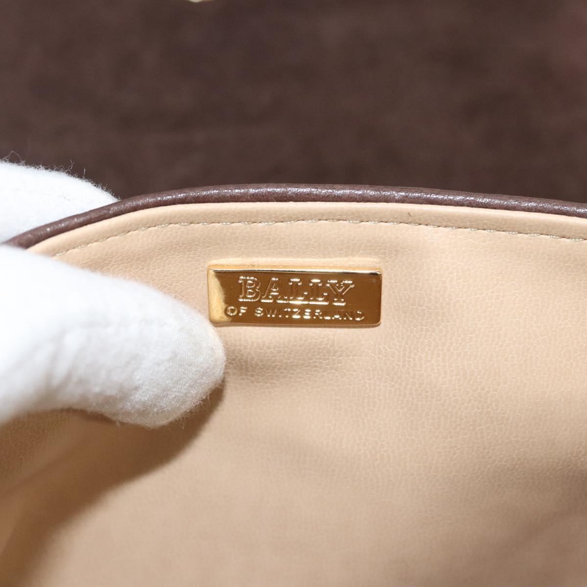 BALLY Shoulder Bag Leather Dark Brown Gold Auth BA1451