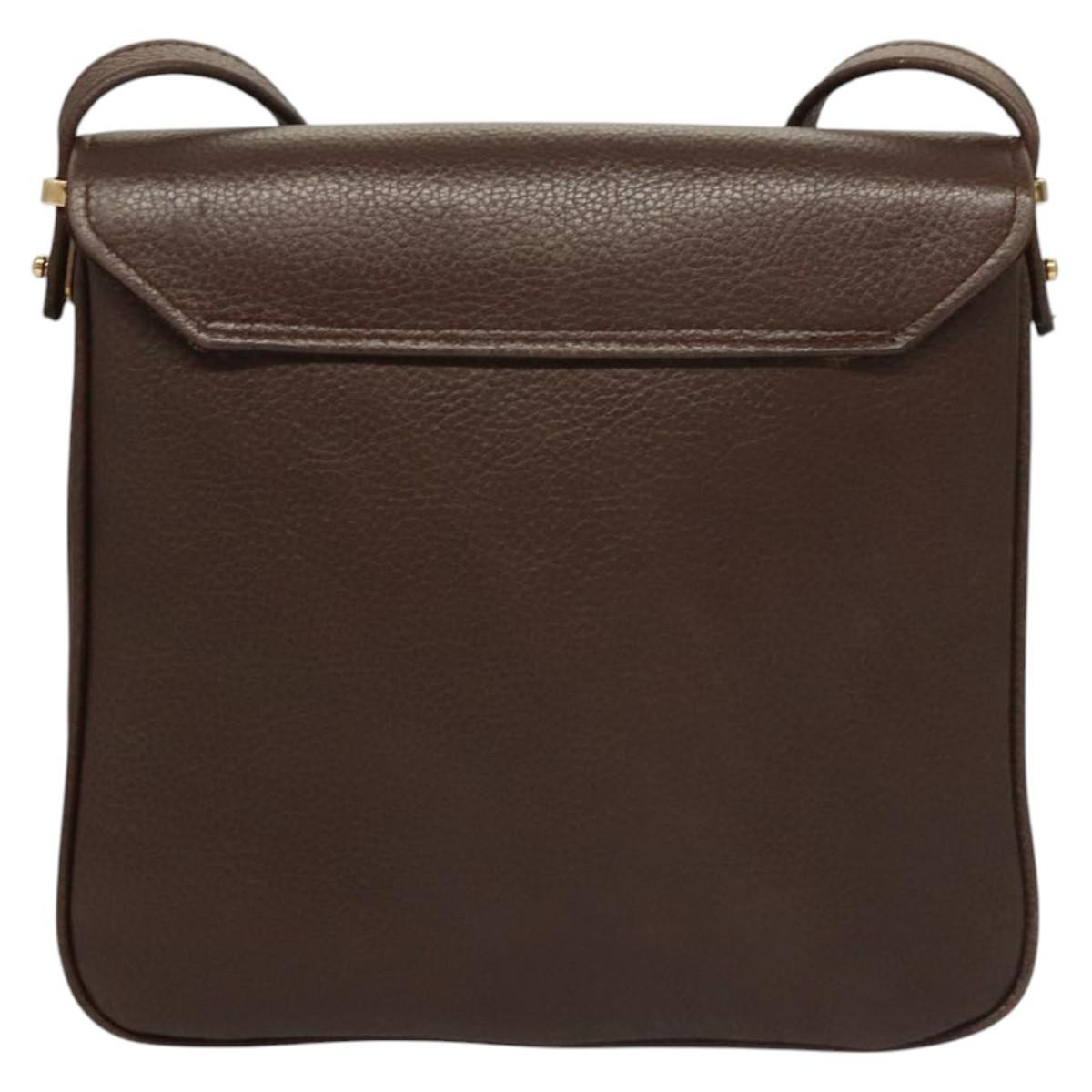 BALLY Shoulder Bag Leather Dark Brown Gold Auth BA1451