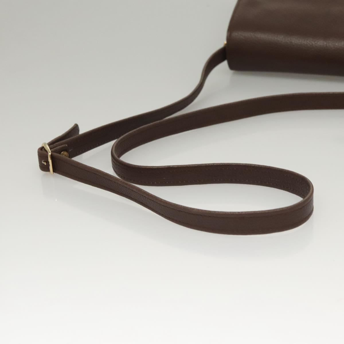 BALLY Shoulder Bag Leather Dark Brown Gold Auth BA1451