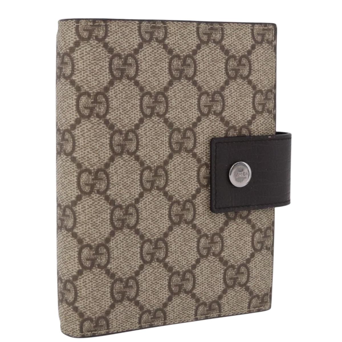 GUCCI GG Supreme Day Planner Cover PVC Beige Silver 115240 Auth BA14510A