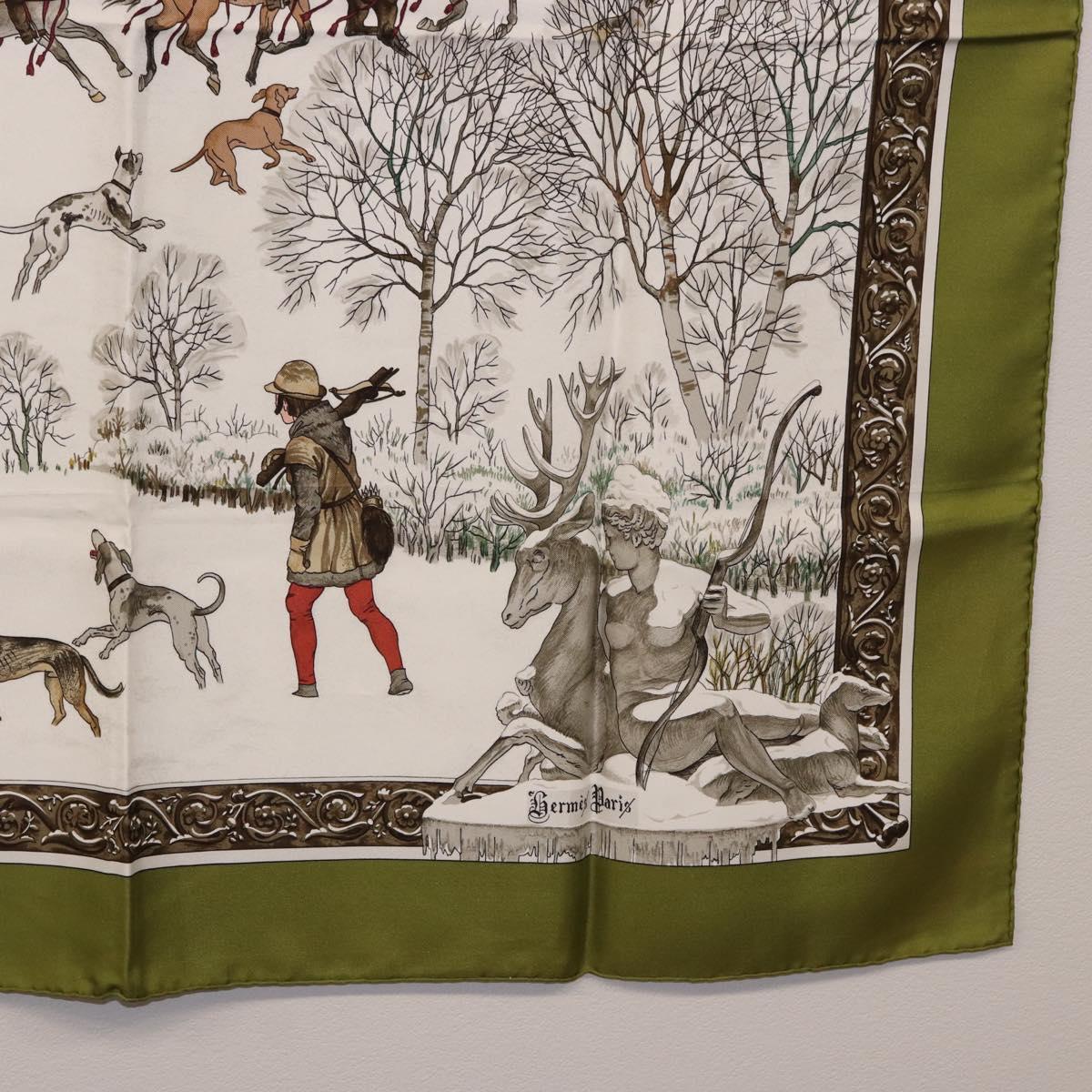 HERMES Carre 90 Scarf Silk Green Auth BA14512M
