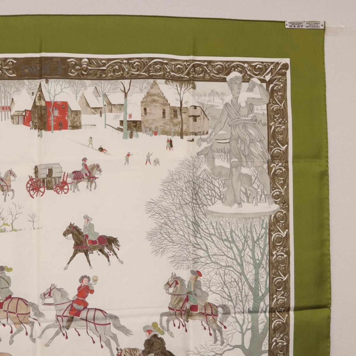 HERMES Carre 90 Scarf Silk Green Auth BA14512M