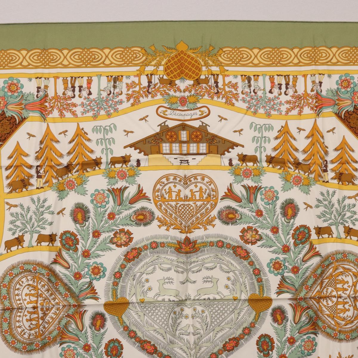 HERMES Carre 90 Scarf ”Decoupages” Silk LIme Green Auth BA14514M