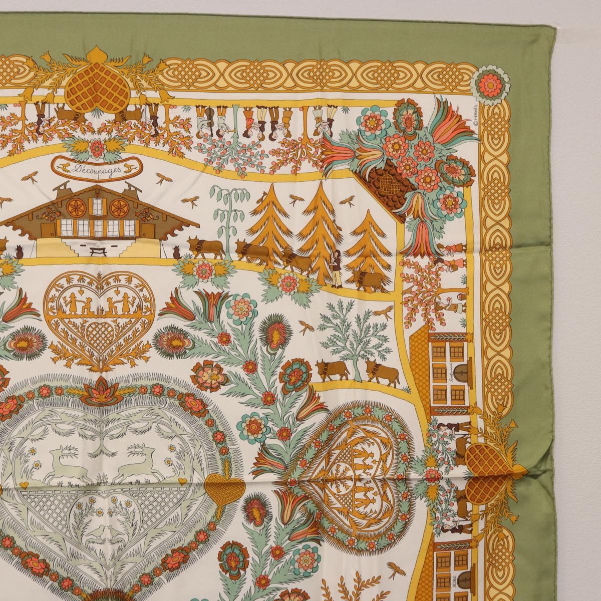HERMES Carre 90 Scarf ”Decoupages” Silk LIme Green Auth BA14514M