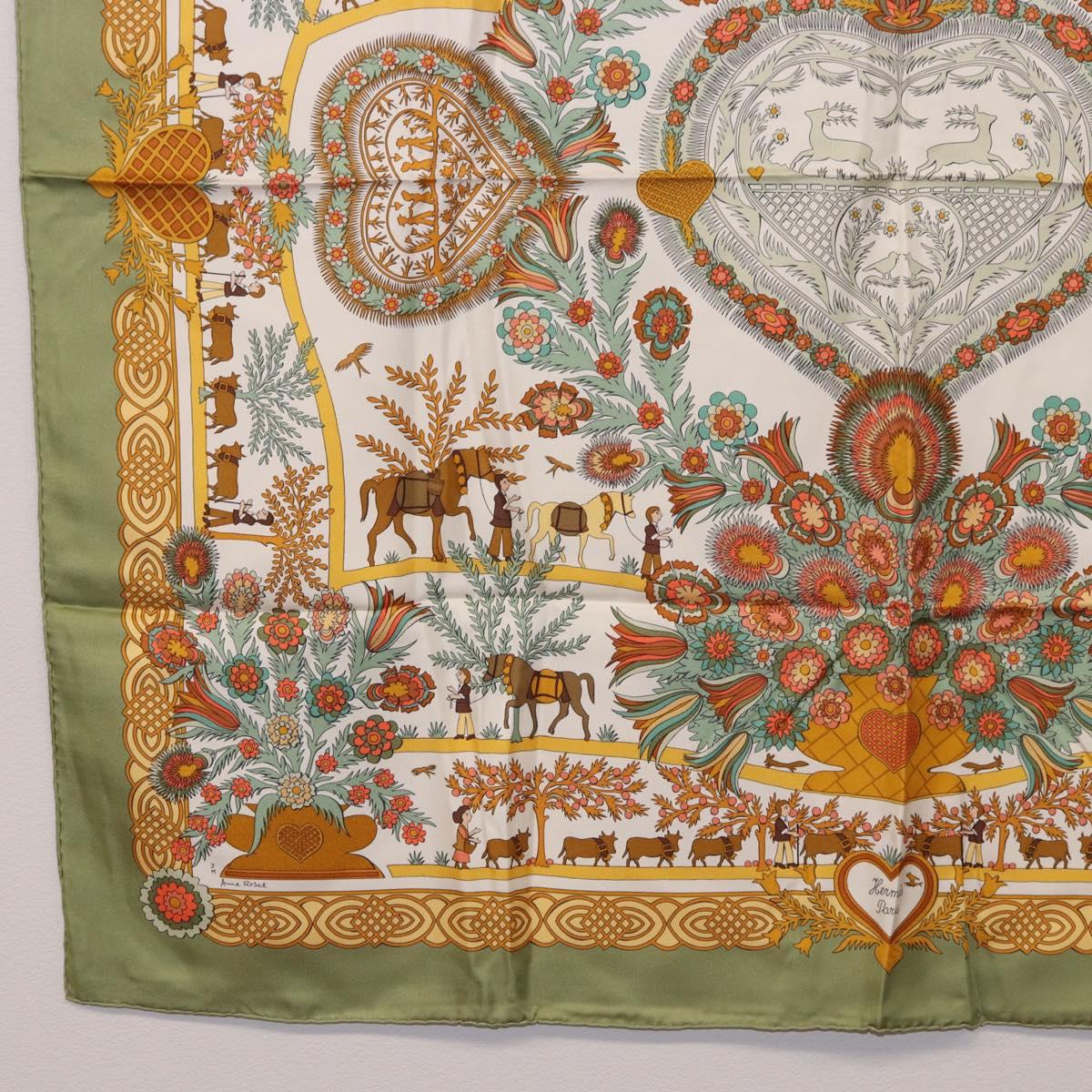 HERMES Carre 90 Scarf ”Decoupages” Silk LIme Green Auth BA14514M