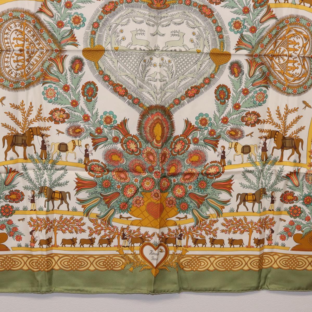 HERMES Carre 90 Scarf ”Decoupages” Silk LIme Green Auth BA14514M