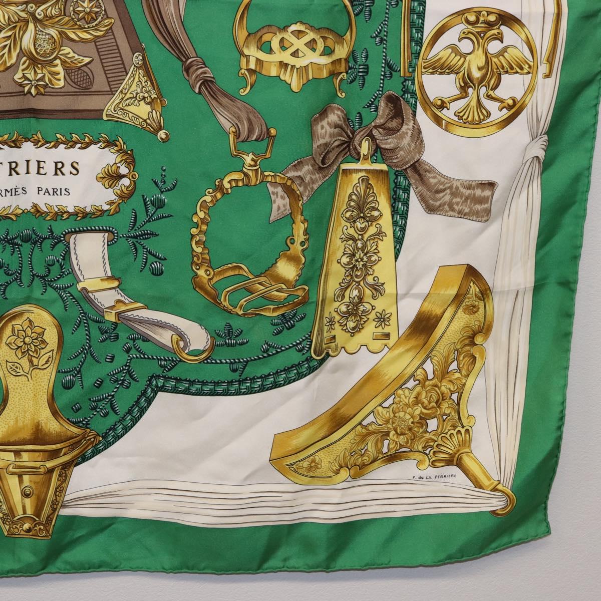 HERMES Carre 90 Scarf ”ETRIERS” Silk Green Auth BA14516