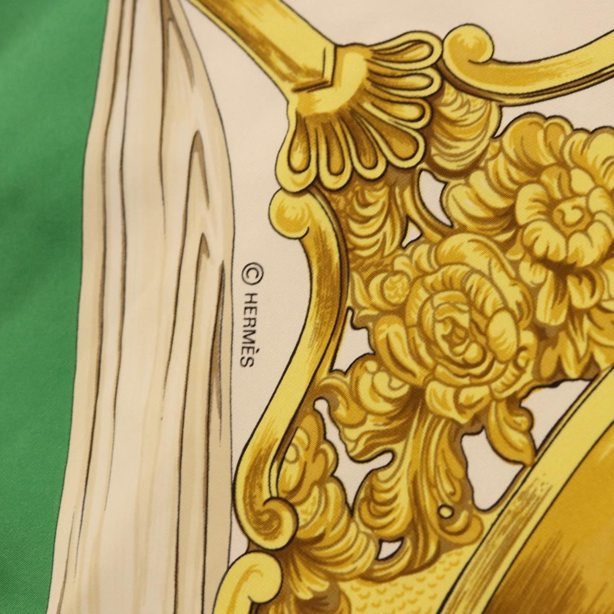 HERMES Carre 90 Scarf ”ETRIERS” Silk Green Auth BA14516