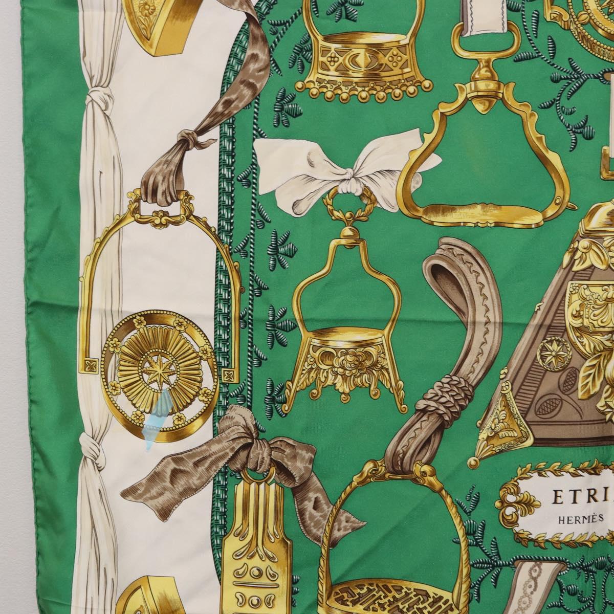 HERMES Carre 90 Scarf ”ETRIERS” Silk Green Auth BA14516