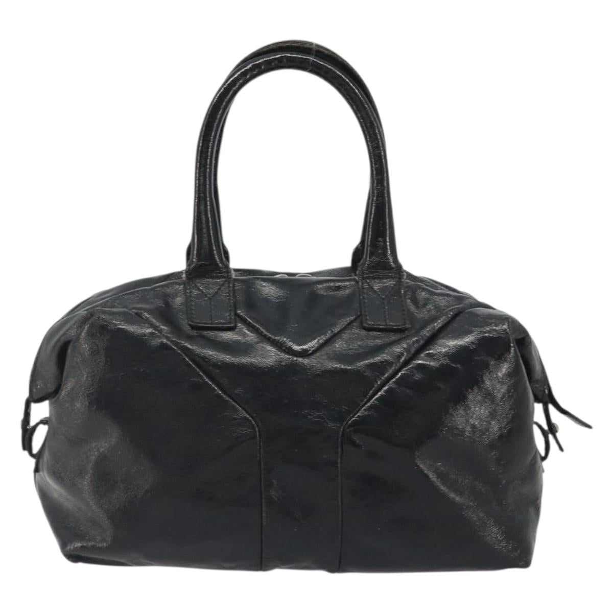 SAINT LAURENT Hand Bag Patent Leather Black Silver 208315 Auth BA14519