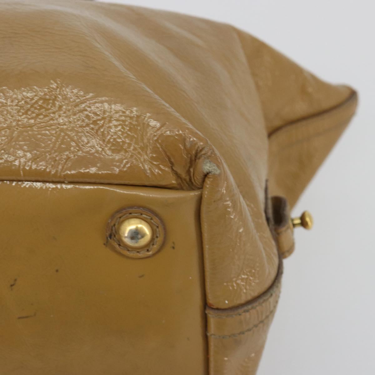 SAINT LAURENT Hand Bag Patent Leather Beige Gold 208315 Auth BA14520